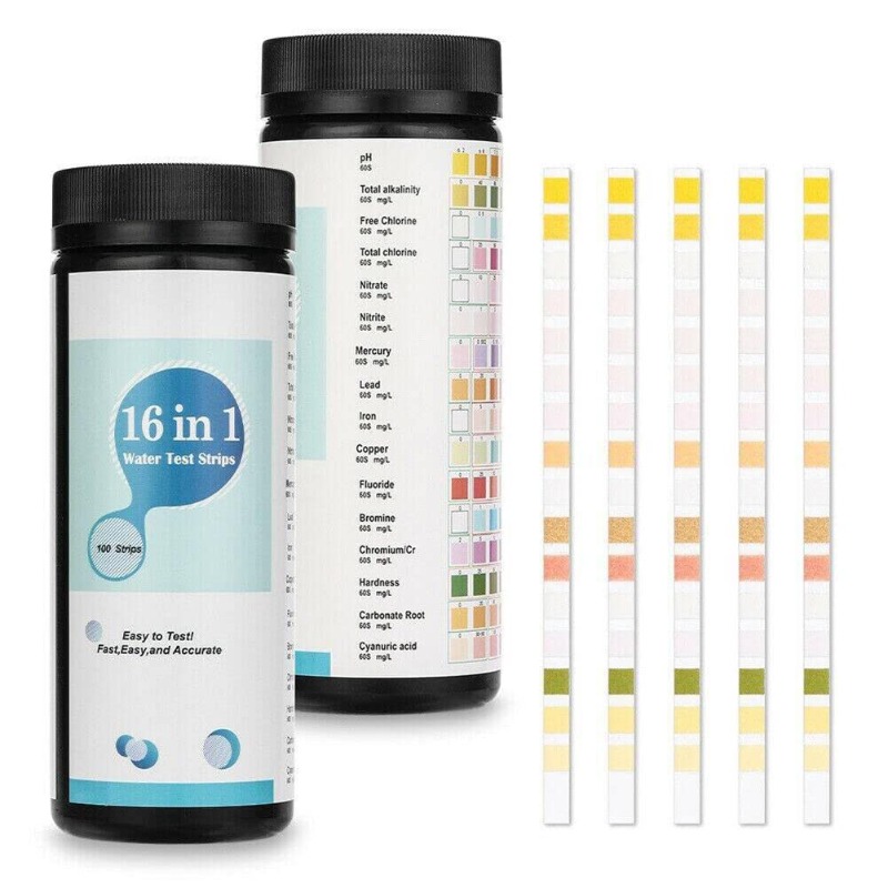 Water Testing Kit - ชุดทดสอบคุณภาพน้ำดื่ม 16 in 1 สำหรับสปา แถบทดสอบน้ำ