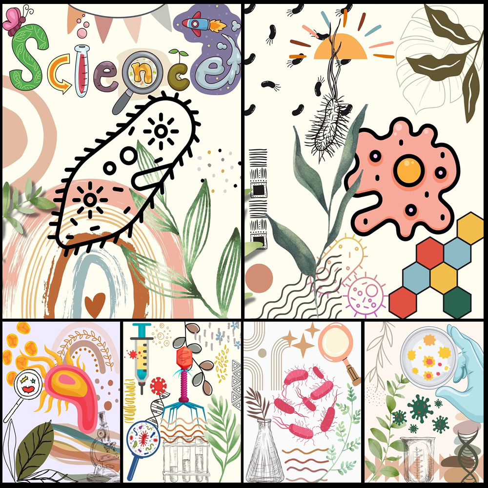 Science Nursery - การ์ตูนจุลชีววิทยาสีน้ําวิทยาศาสตร์เนอสเซอรี่โปสเตอร์ Wall Art ภาพวาดผ้าใบตกแต่งภาพผนังสําหรับห้องนั่งเล่น Unframed