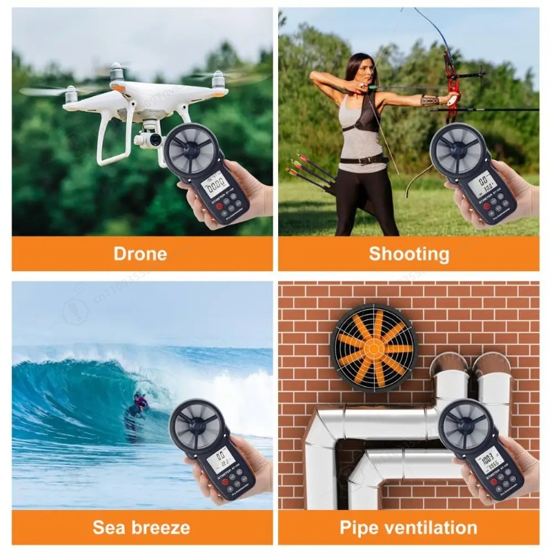 Anemometer Wind Speed - BT-100 เครื่องวัดความเร็วลมแบบดิจิตอลแบบพกพาสำหรับการวัดความเร็วลม อุณหภูมิ และความเย็นของลม พร้อมจอ LCD