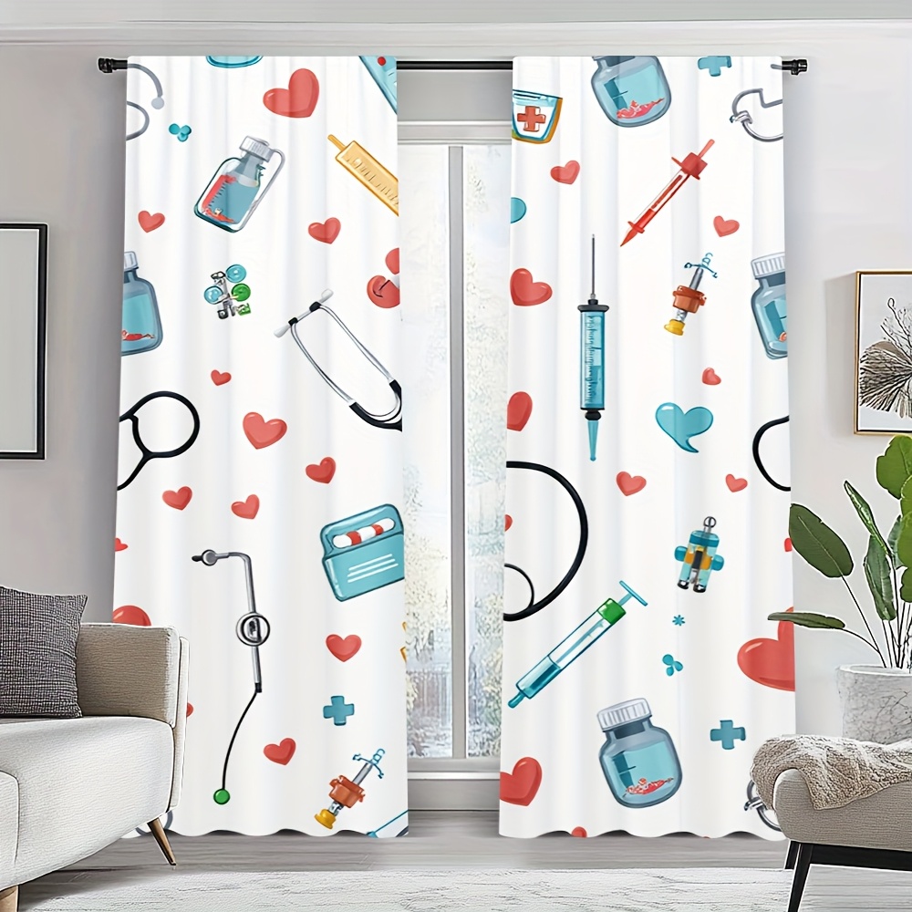 Science Nursery - ผ้าม่านลายทางการแพทย์สวยงาม ผ้าโพลีเอสเตอร์ ตกแต่งบ้าน ผ้าม่านหน้าต่างสำหรับห้องเด็ก ของขวัญสำหรับแพทย์ พยาบาล